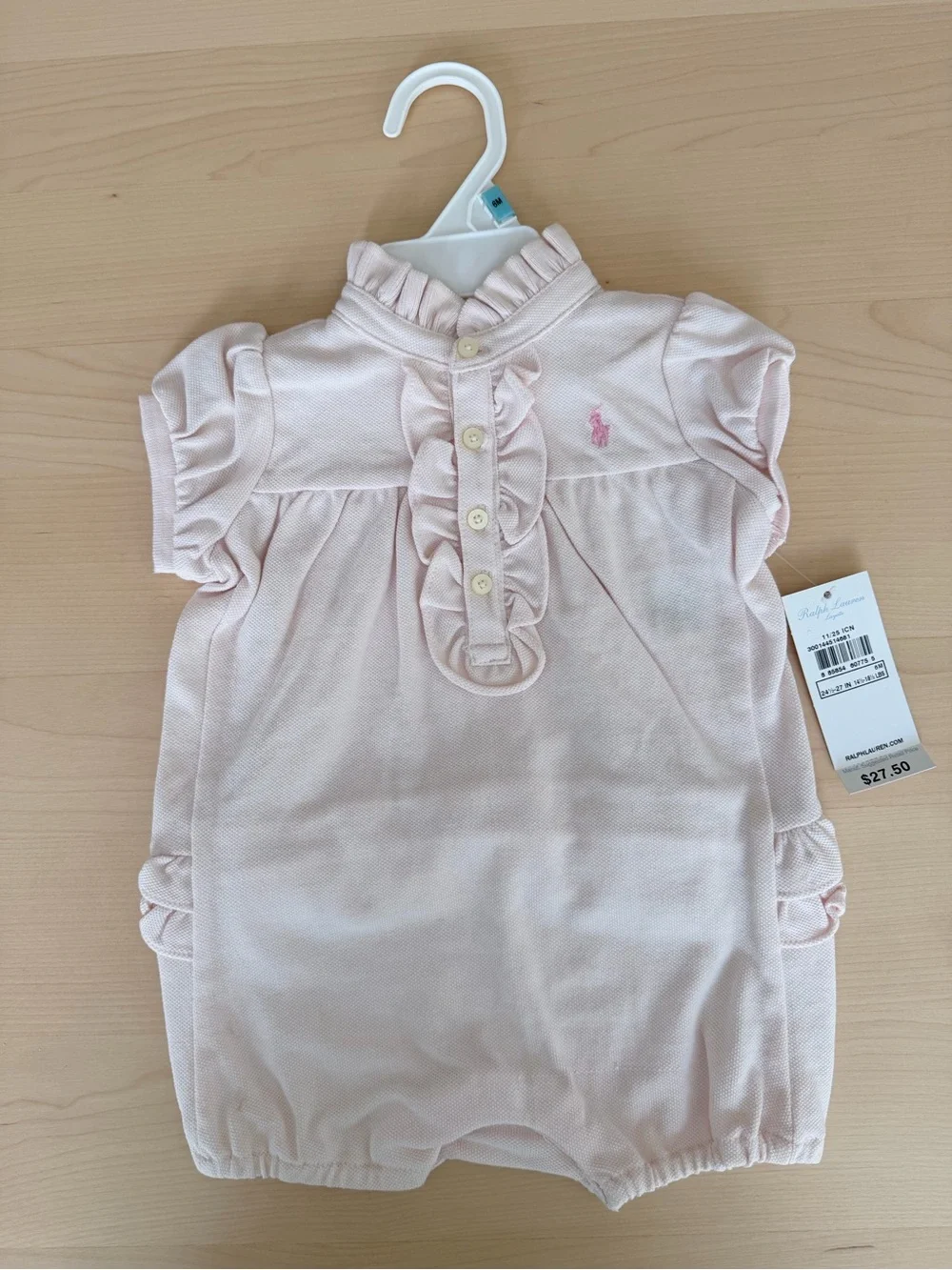 Ralph Lauren Pale Pink Ruffle Polo Romper - Girls